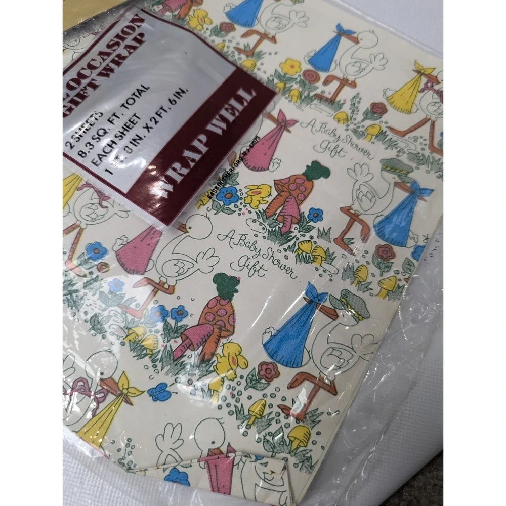 New and Used‎ Vintage Gift Paper 60s 70s Prints Baby Shower Kids Weddings Lot